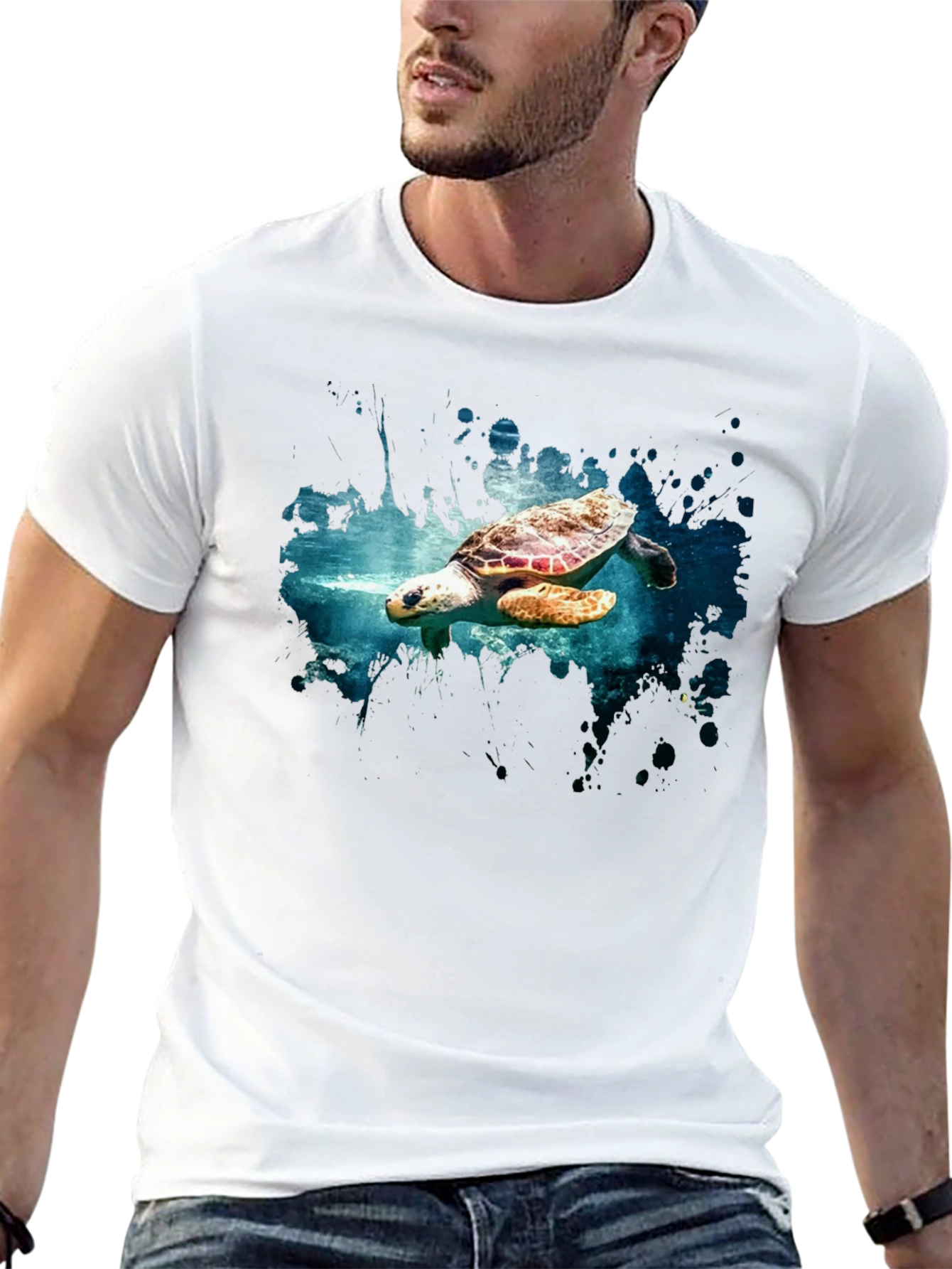 Sea Turtle Graphic Print Black T-Shirt