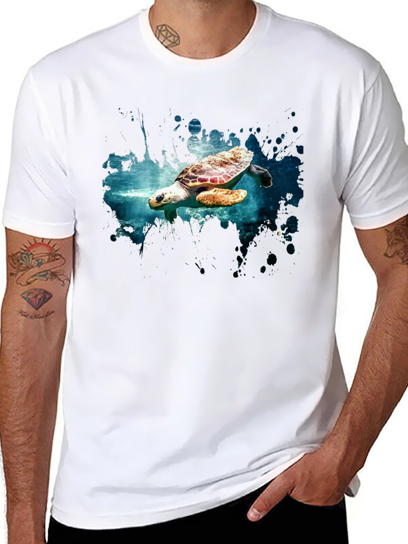 Sea Turtle Graphic Print Black T-Shirt
