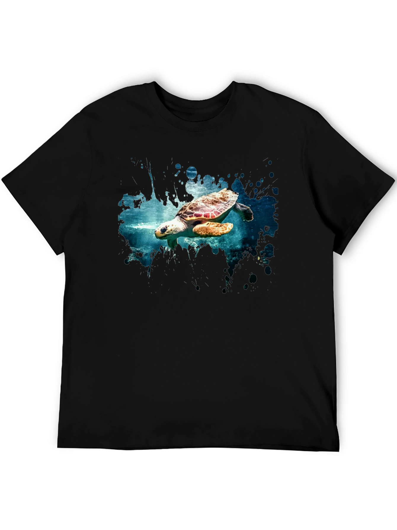 Sea Turtle Graphic Print Black T-Shirt