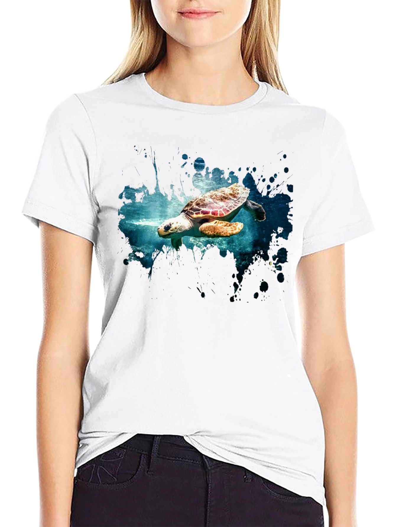 Sea Turtle Graphic Print Black T-Shirt