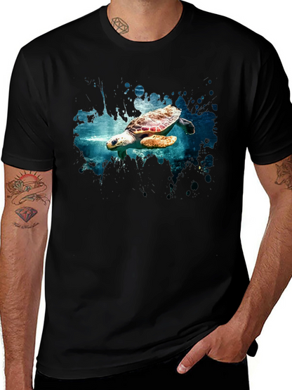 Sea Turtle Graphic Print Black T-Shirt