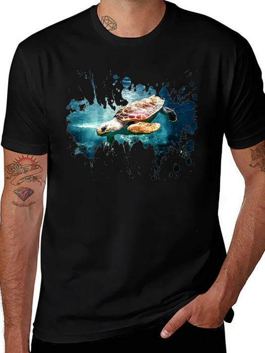 Sea Turtle Graphic Print Black T-Shirt