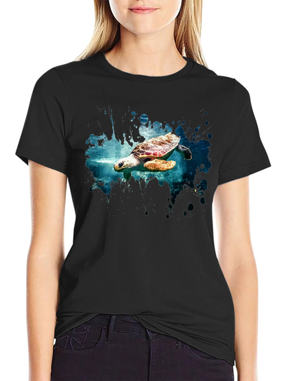 Sea Turtle Graphic Print Black T-Shirt