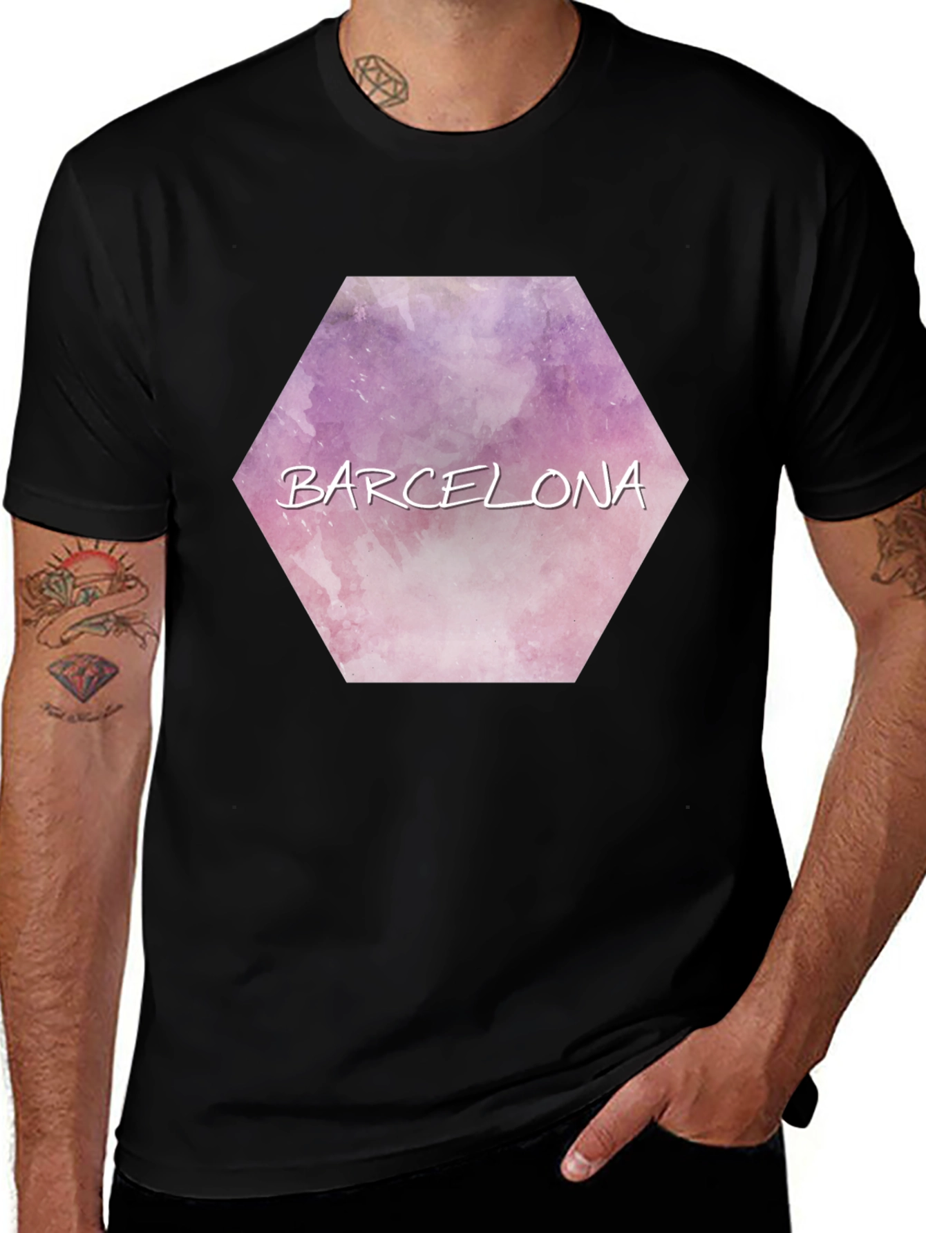 Barcelona Watercolor Hexagon T-Shirt