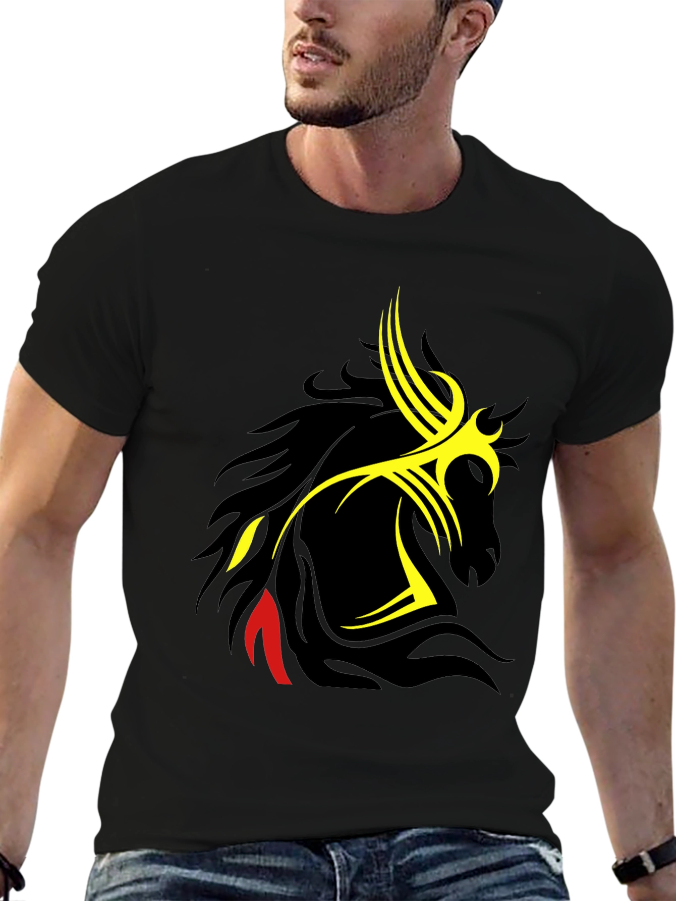 Tribal Horse Graphic Black T-Shirt