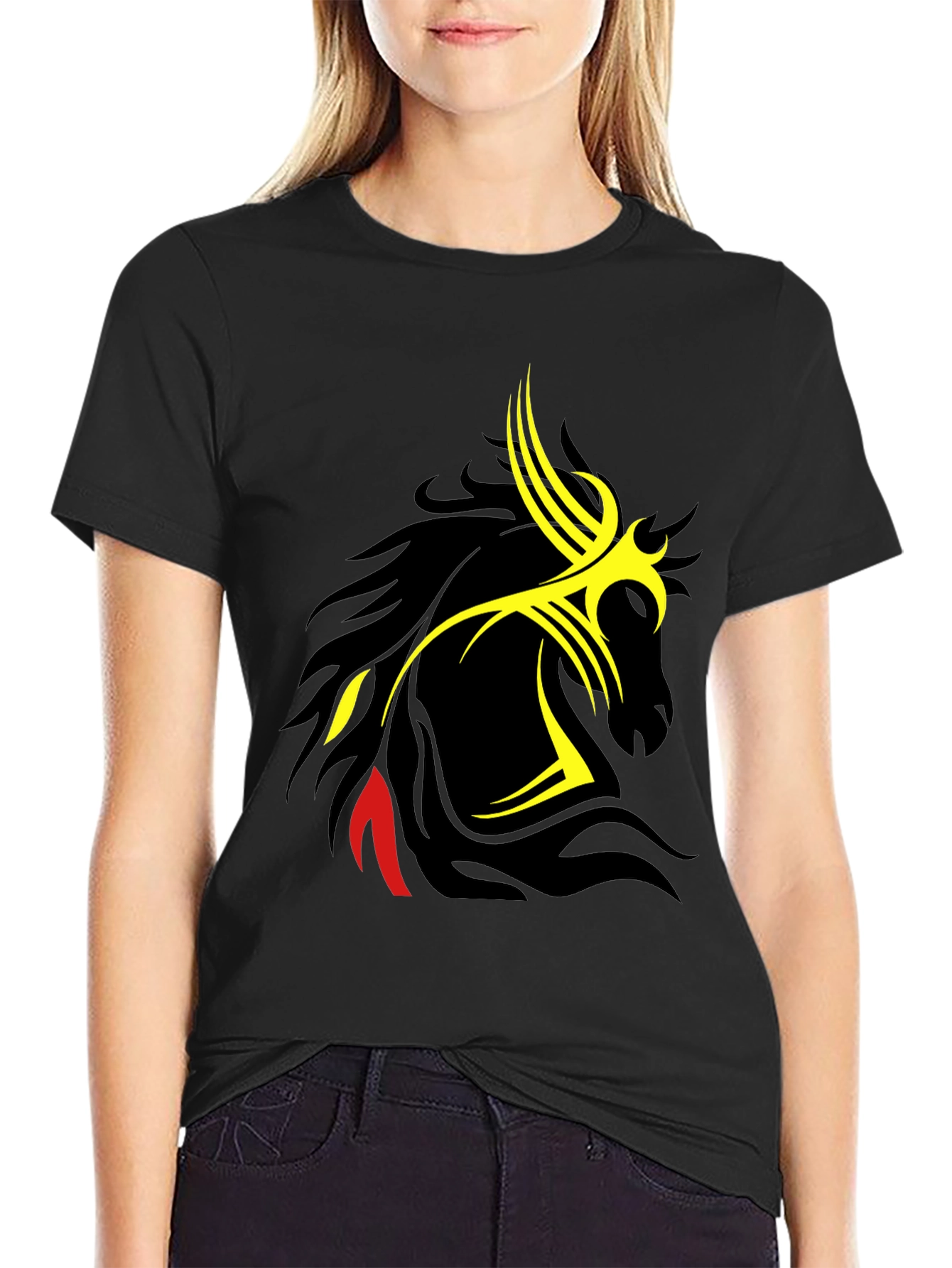 Tribal Horse Graphic Black T-Shirt