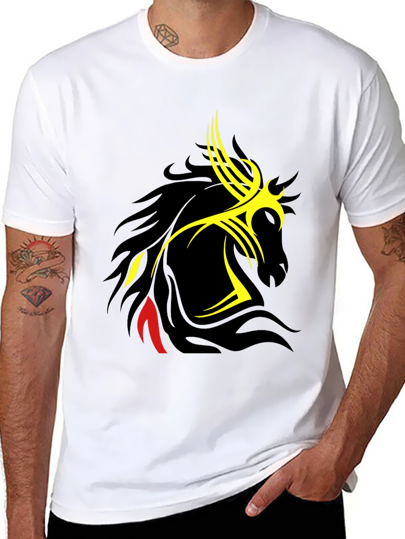 Tribal Horse Graphic Black T-Shirt