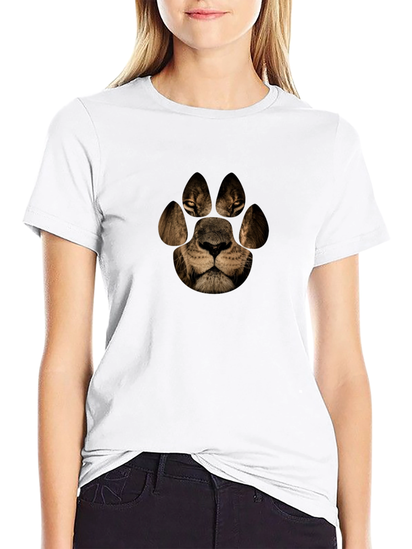 Lion Paw Print Graphic Tee - Black Casual T-Shirt