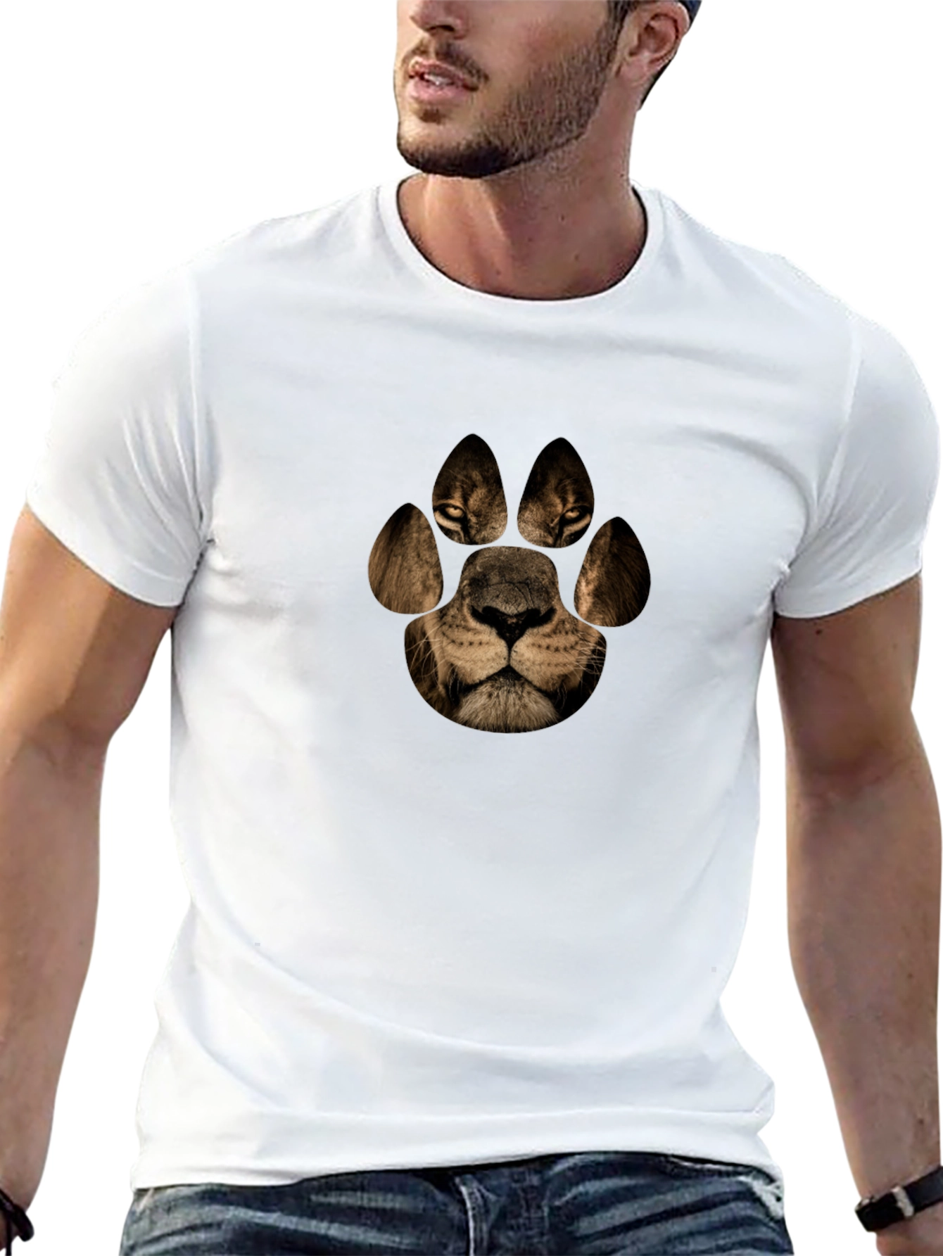 Lion Paw Print Graphic Tee - Black Casual T-Shirt