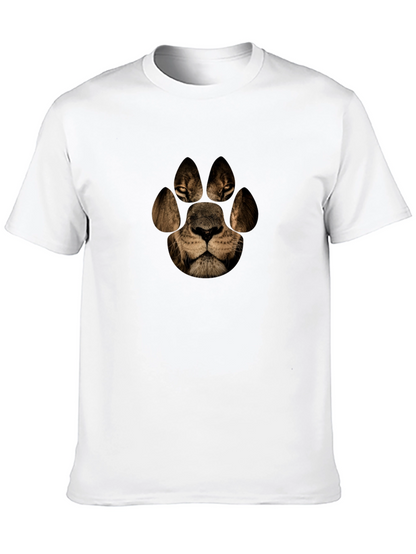 Lion Paw Print Graphic Tee - Black Casual T-Shirt