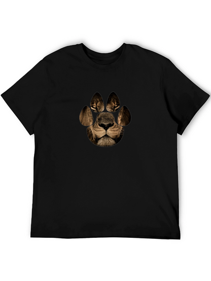 Lion Paw Print Graphic Tee - Black Casual T-Shirt