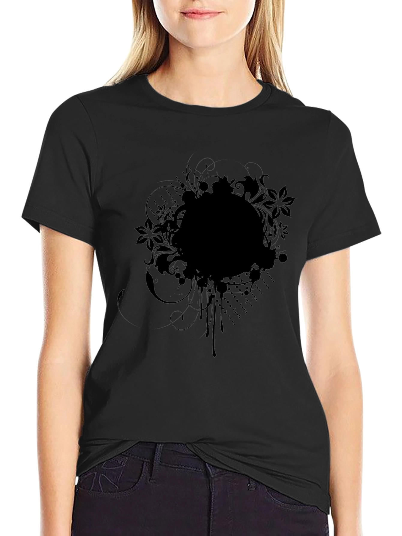 Black Floral Splatter Graphic T-Shirt