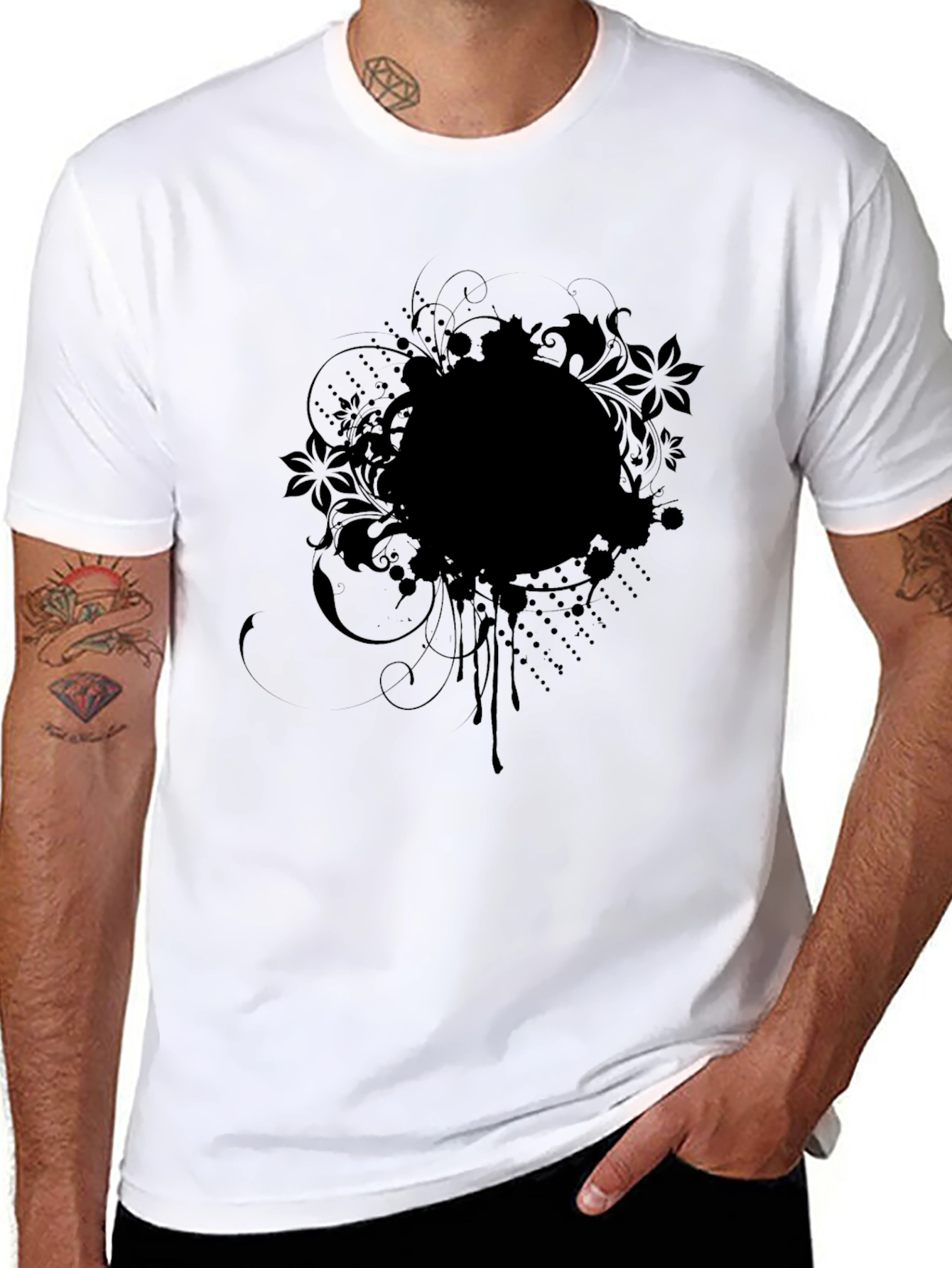 Black Floral Splatter Graphic T-Shirt