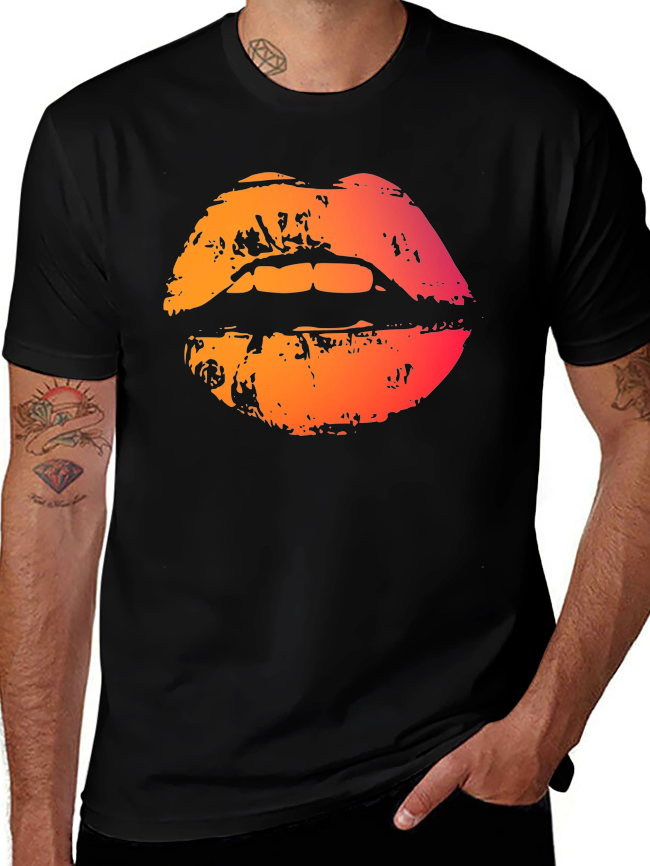 Lips Graphic Black T-Shirt - Bold Statement Tee