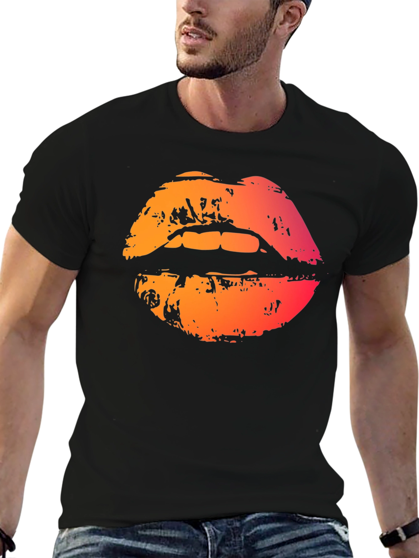 Lips Graphic Black T-Shirt - Bold Statement Tee