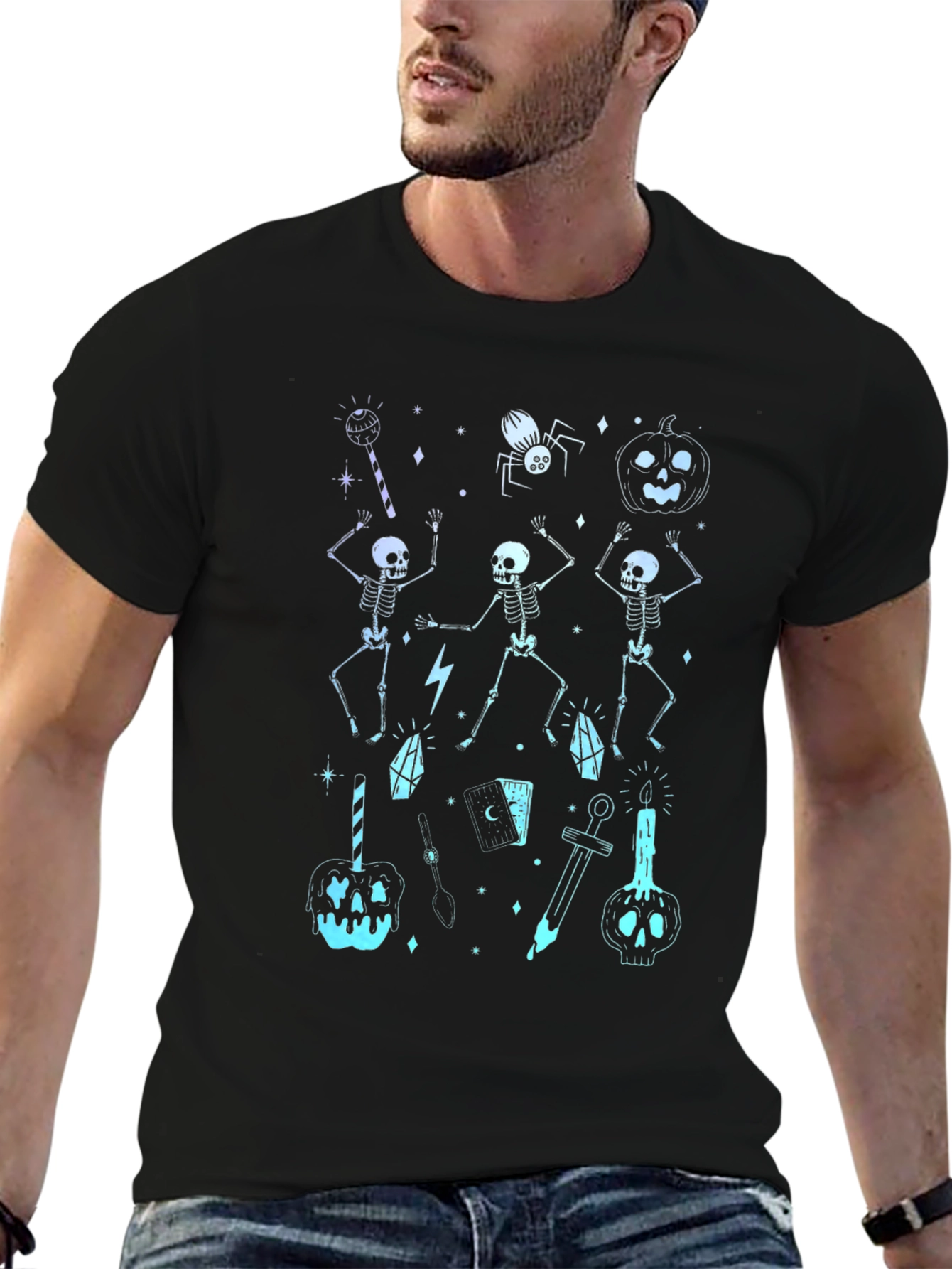 Halloween Skeleton Graphic Black T-Shirt