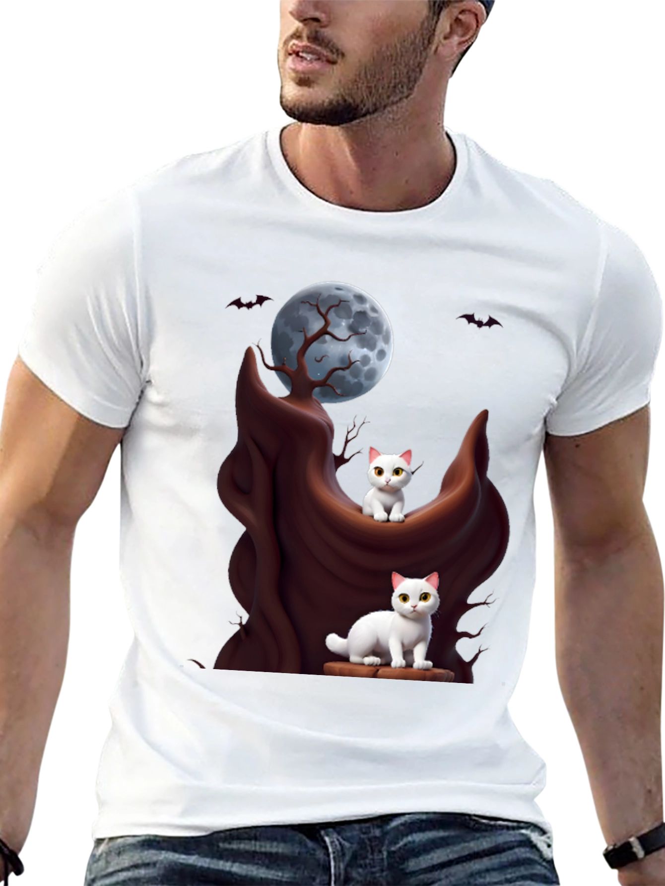 Spooky Cats T-Shirt - Halloween Moon Design