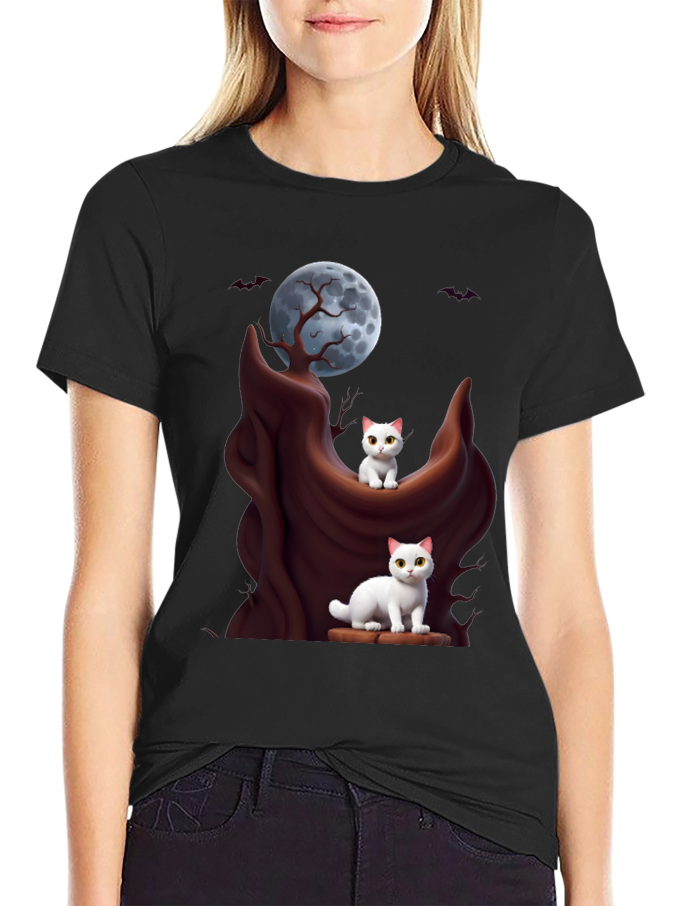 Spooky Cats T-Shirt - Halloween Moon Design