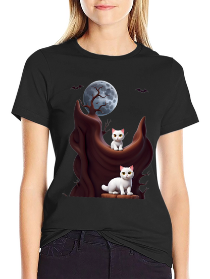 Spooky Cats T-Shirt - Halloween Moon Design