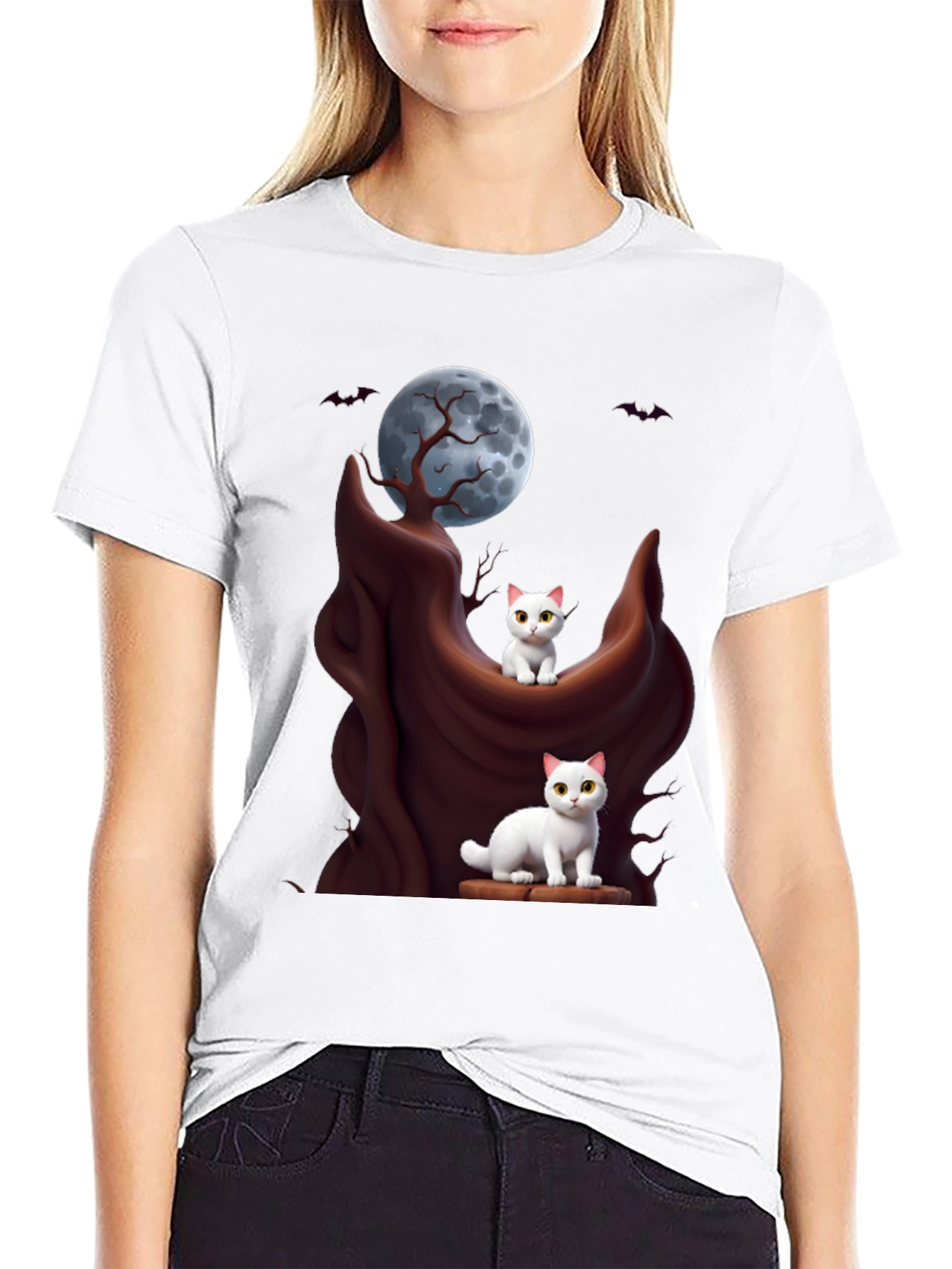 Spooky Cats T-Shirt - Halloween Moon Design