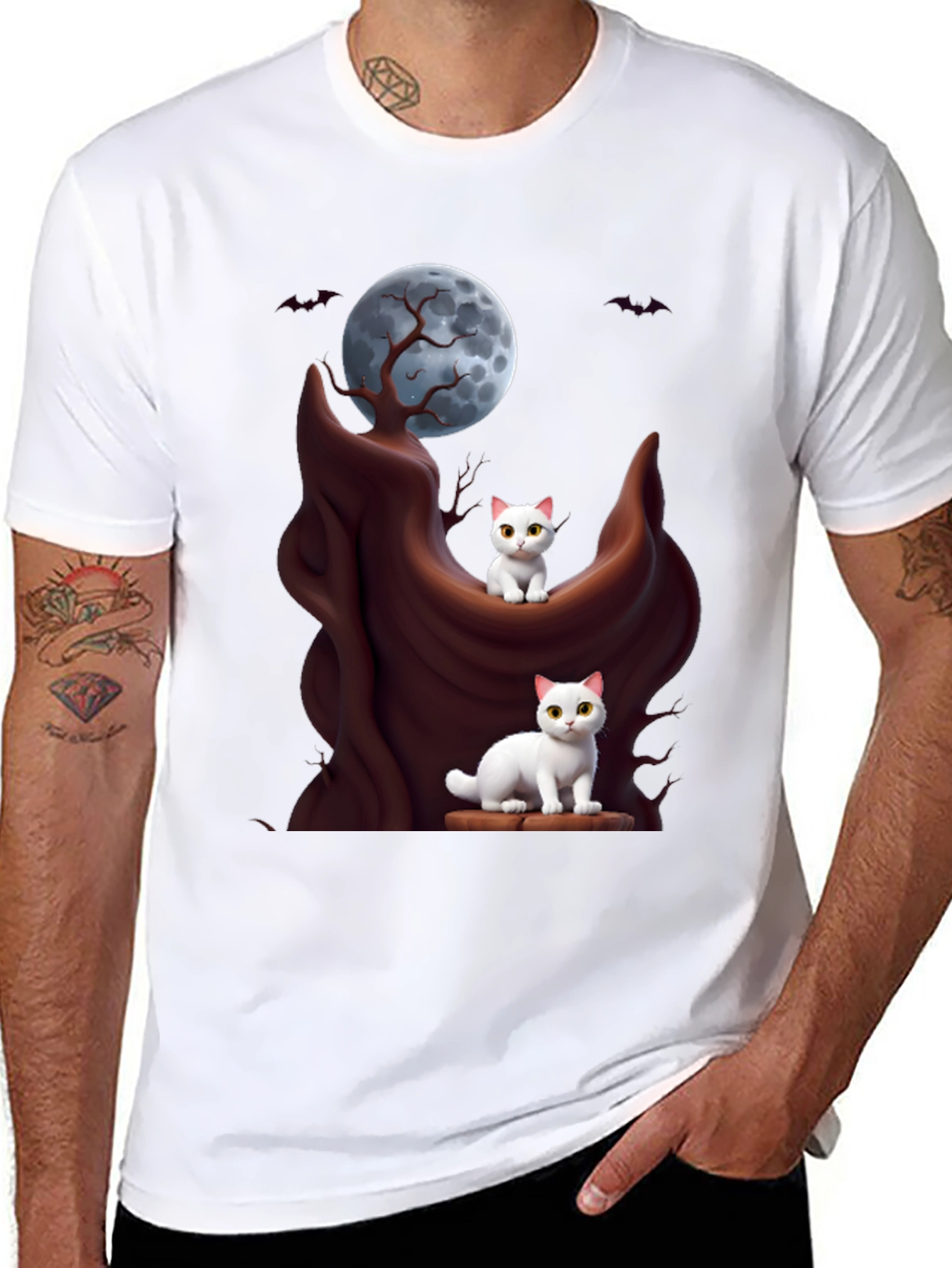 Spooky Cats T-Shirt - Halloween Moon Design
