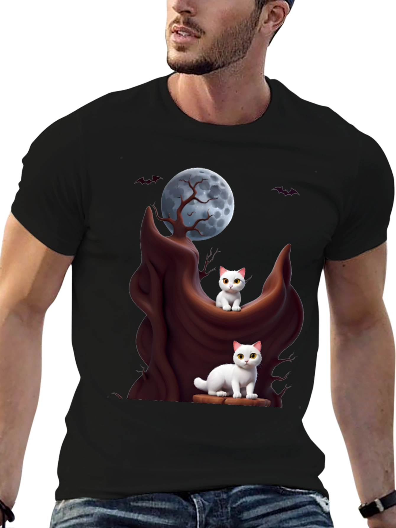 Spooky Cats T-Shirt - Halloween Moon Design