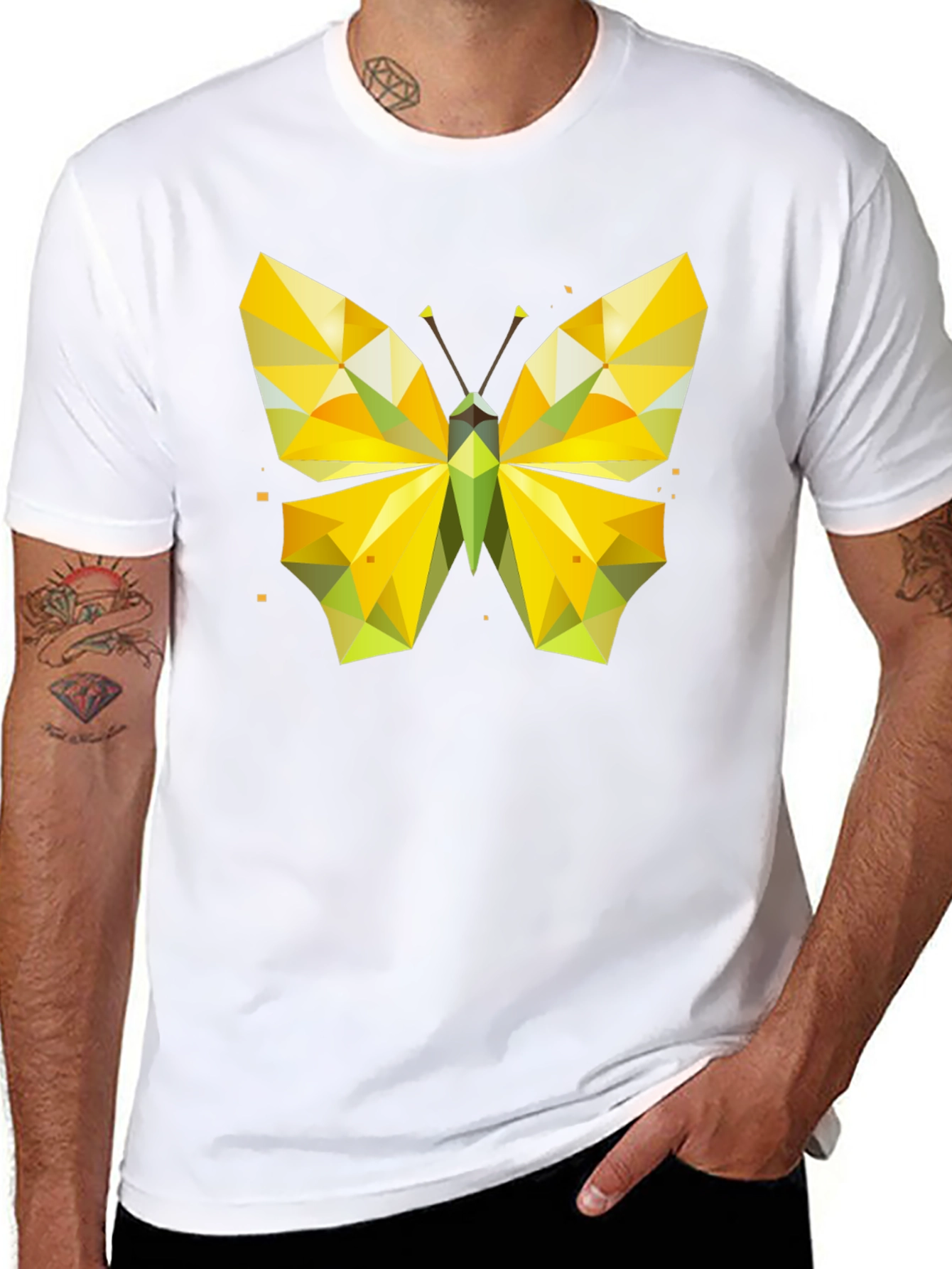 Geometric Butterfly Graphic Tee - Stylish Mens Black T-Shirt