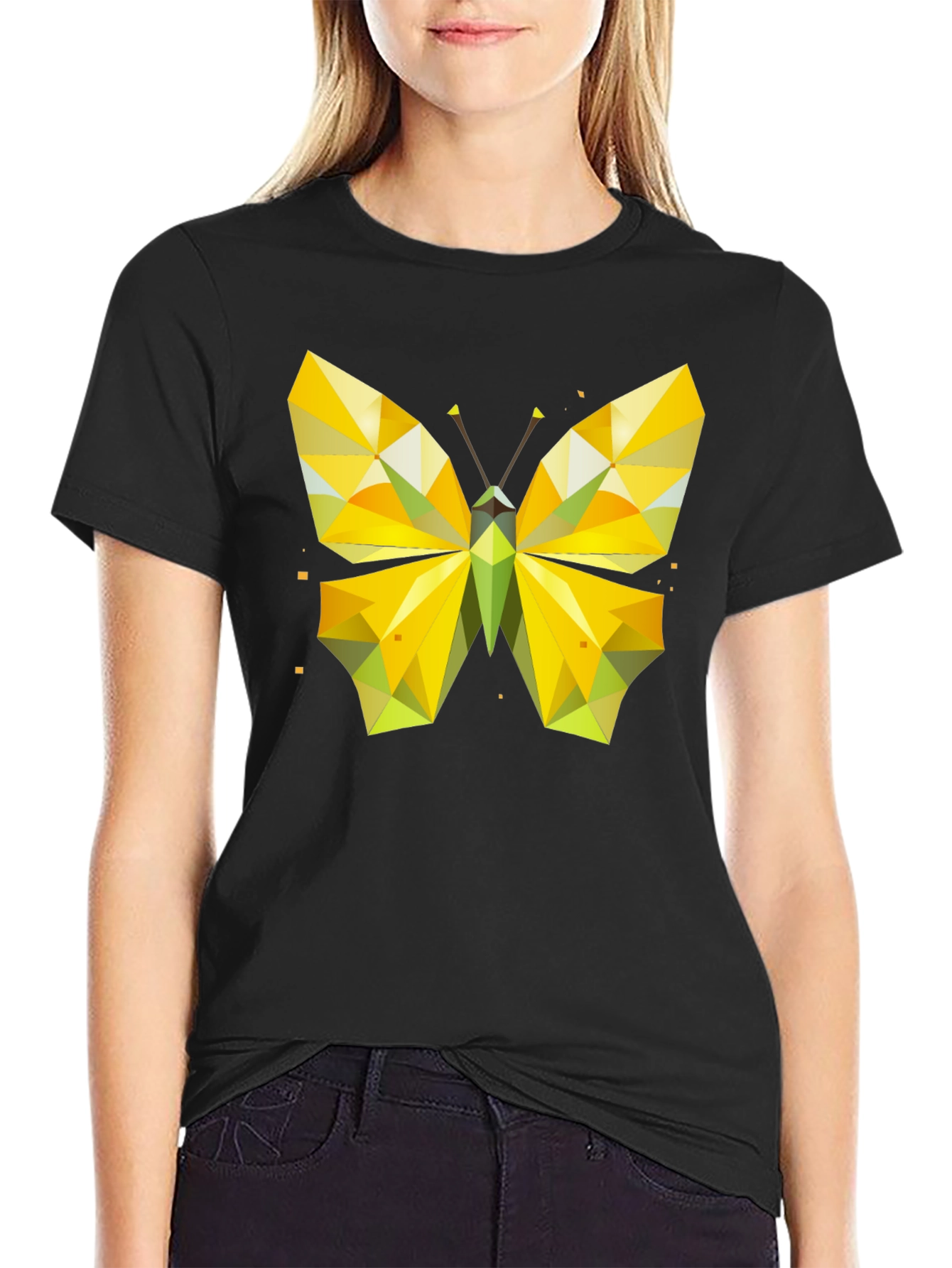 Geometric Butterfly Graphic Tee - Stylish Mens Black T-Shirt