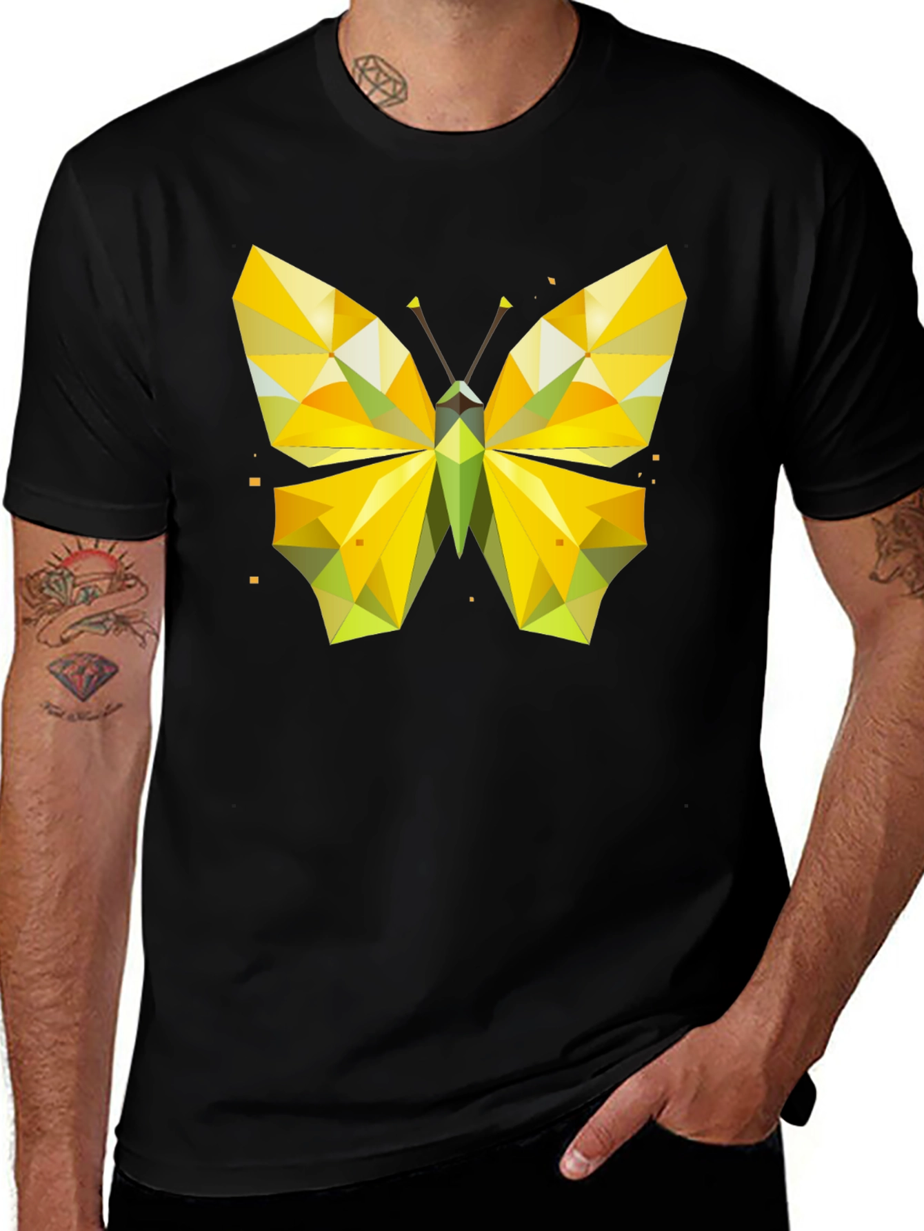 Geometric Butterfly Graphic Tee - Stylish Mens Black T-Shirt