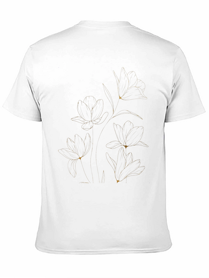 Elegant Floral Line Art Black T-Shirt