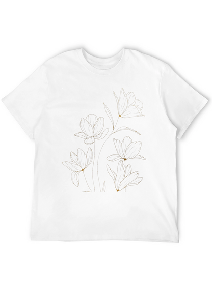 Elegant Floral Line Art Black T-Shirt