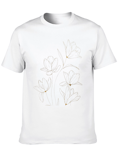 Elegant Floral Line Art Black T-Shirt