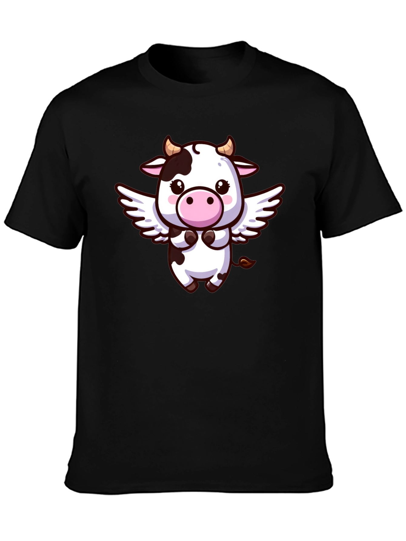 Cute Cow Angel T-Shirt - Black Cotton Tee