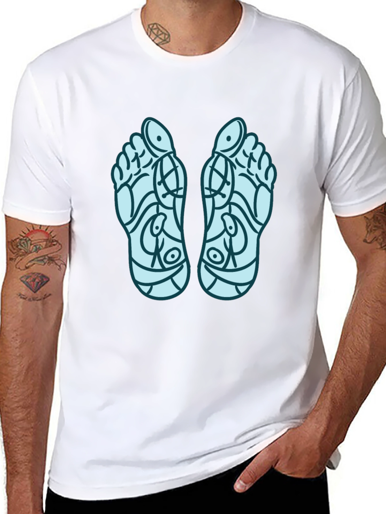 Reflexology Feet Print Black T-Shirt
