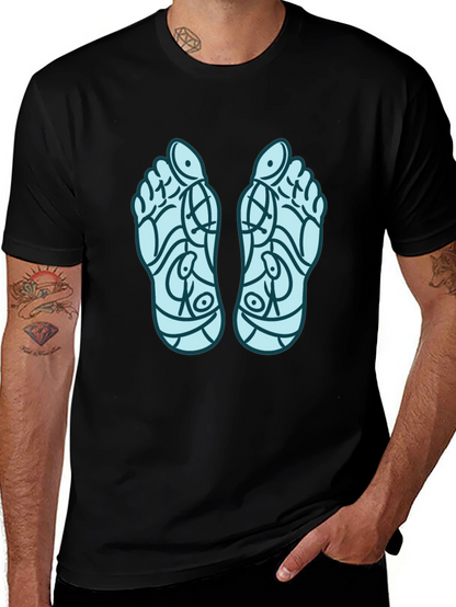 Reflexology Feet Print Black T-Shirt