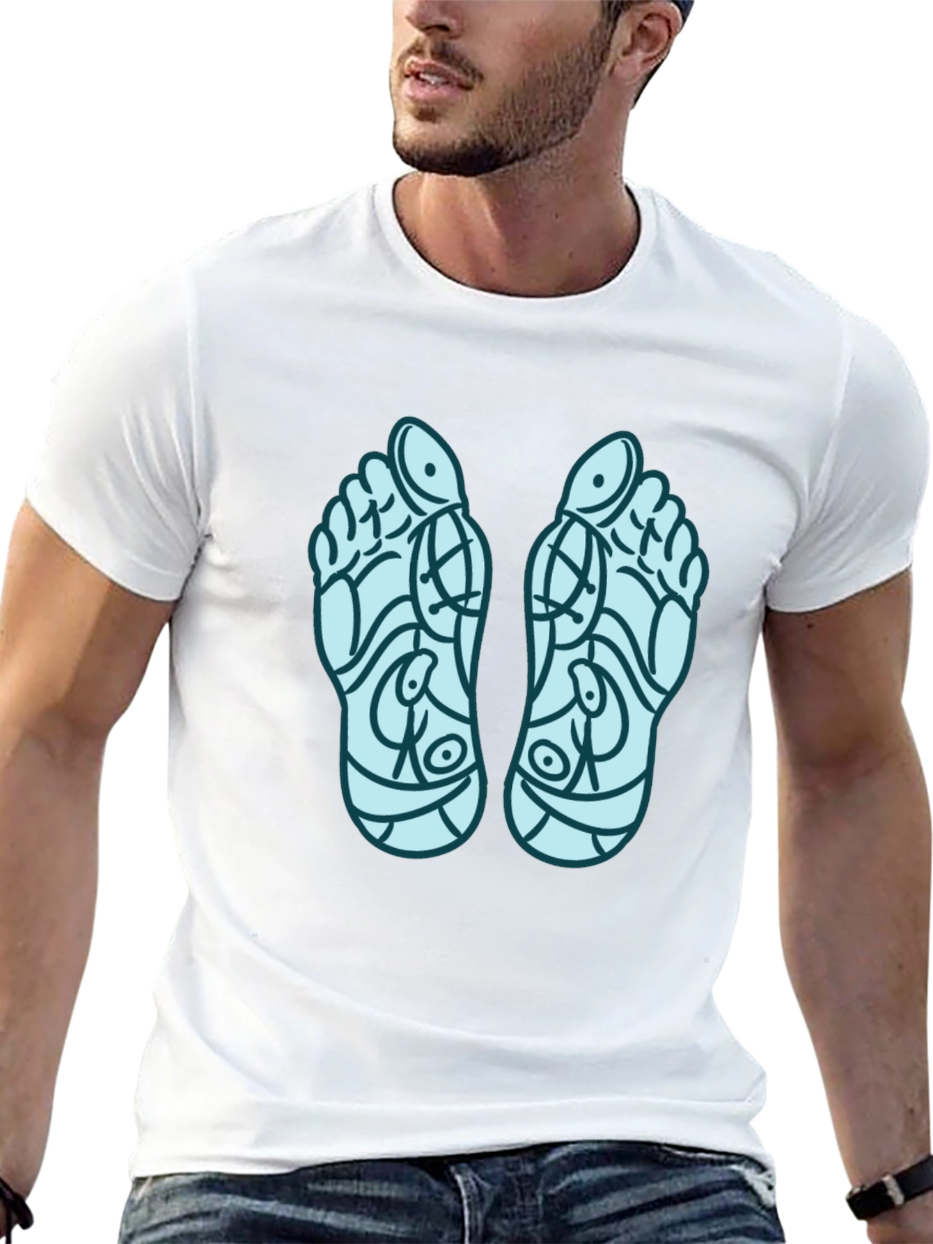 Reflexology Feet Print Black T-Shirt