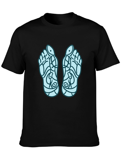 Reflexology Feet Print Black T-Shirt