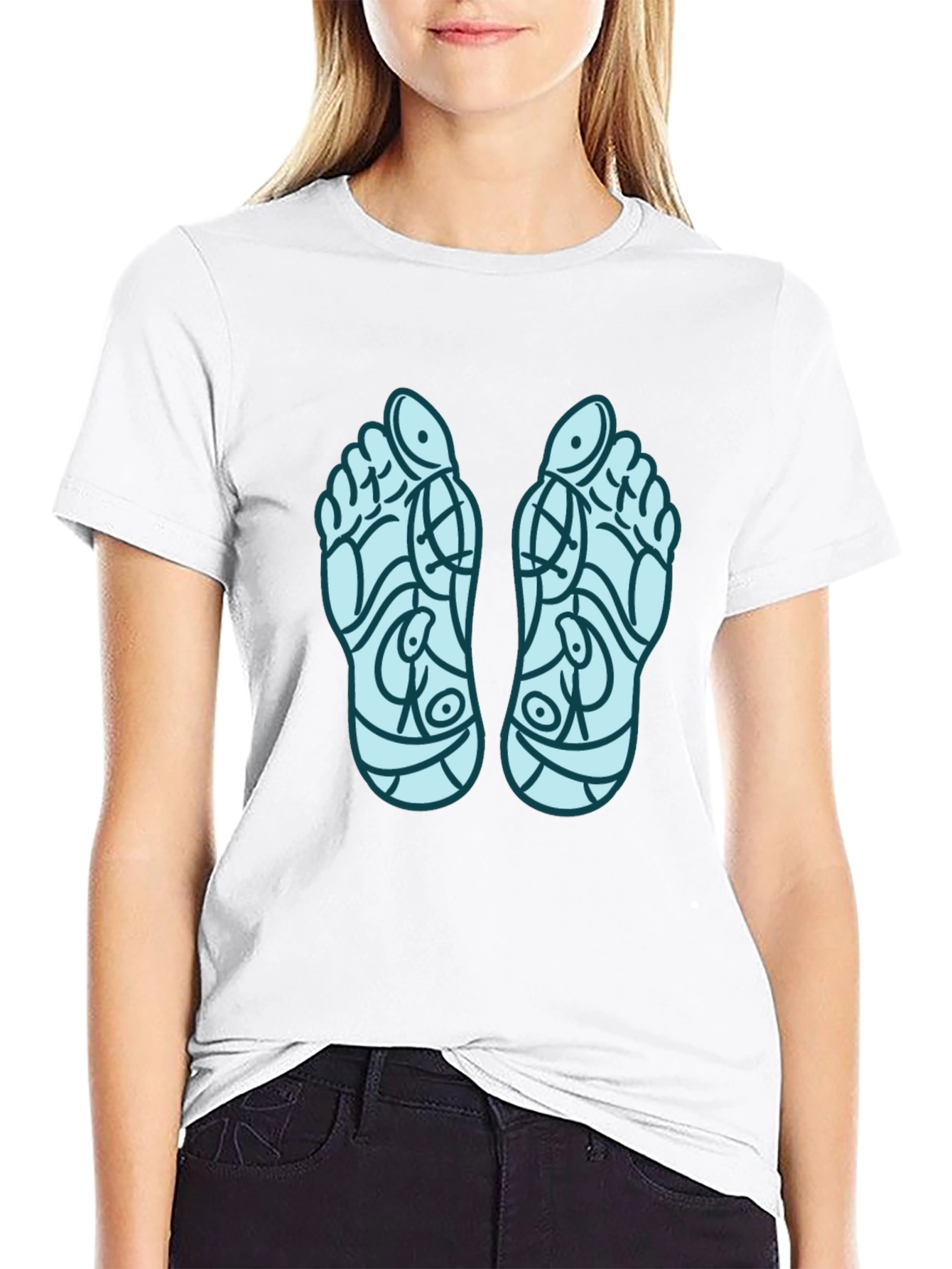 Reflexology Feet Print Black T-Shirt
