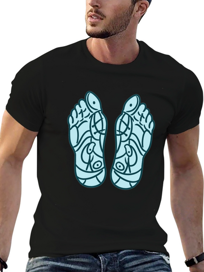 Reflexology Feet Print Black T-Shirt
