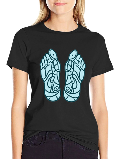 Reflexology Feet Print Black T-Shirt