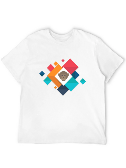 Geometric Monkey Face Graphic Black T-Shirt