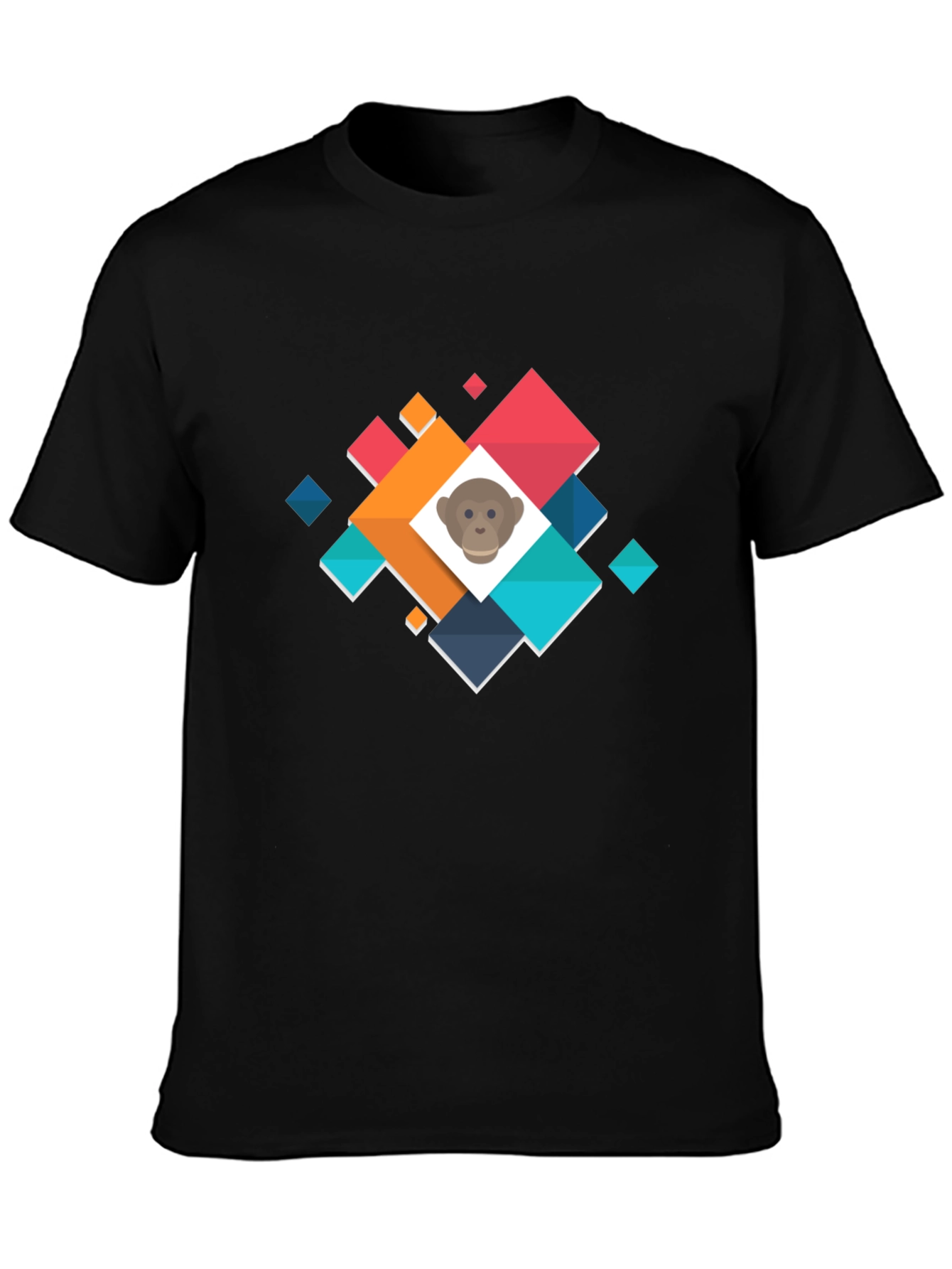 Geometric Monkey Face Graphic Black T-Shirt