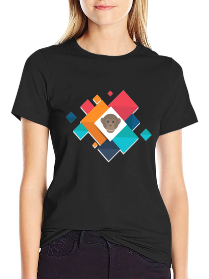 Geometric Monkey Face Graphic Black T-Shirt