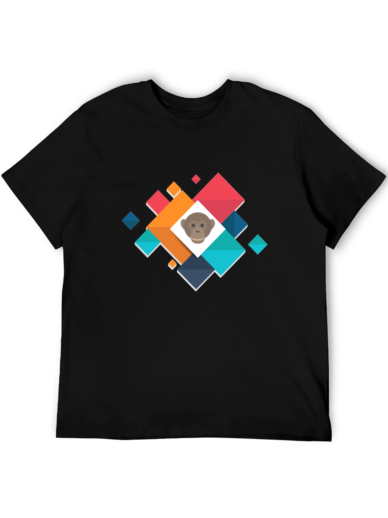 Geometric Monkey Face Graphic Black T-Shirt