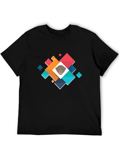 Geometric Monkey Face Graphic Black T-Shirt