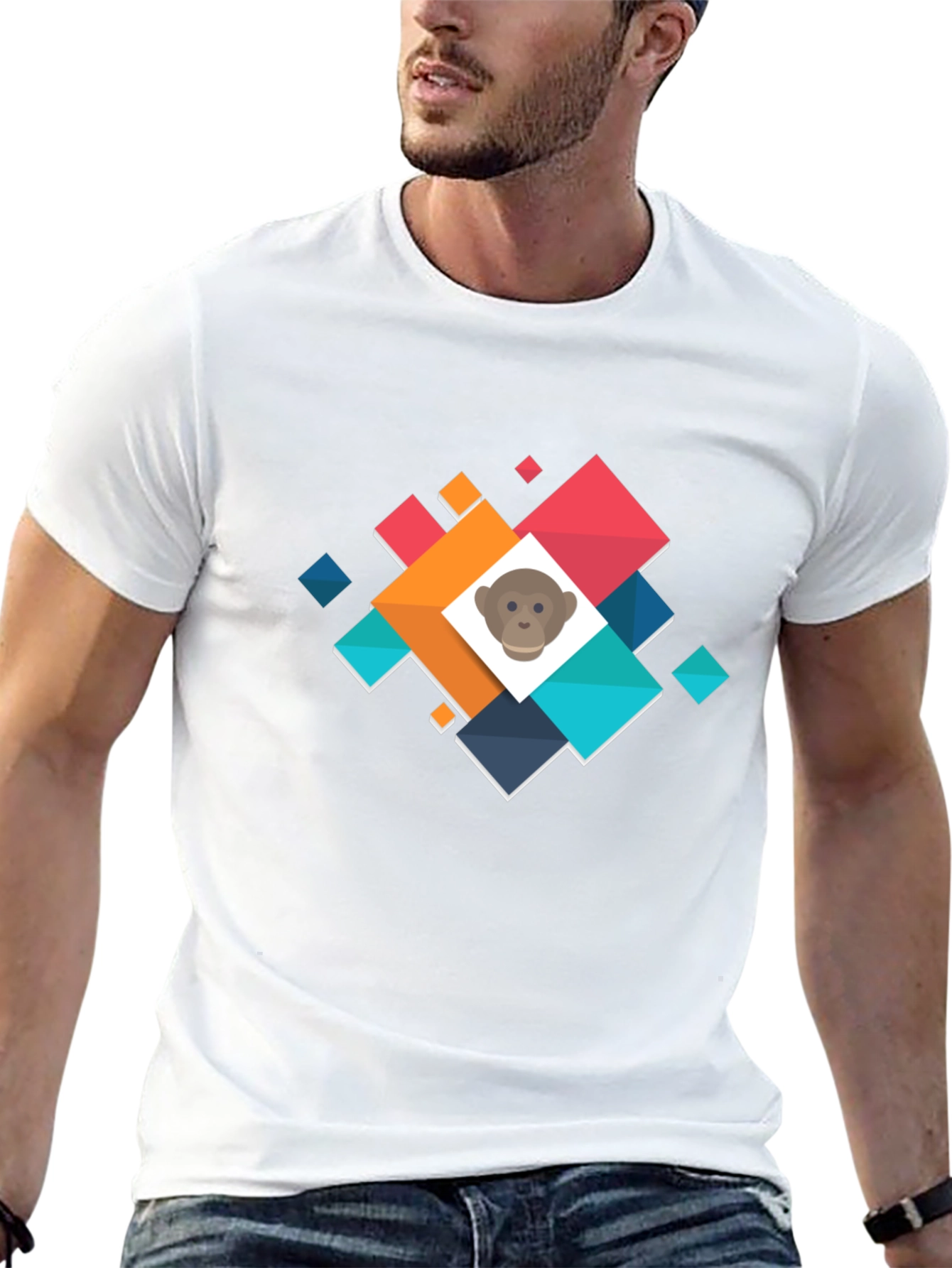 Geometric Monkey Face Graphic Black T-Shirt