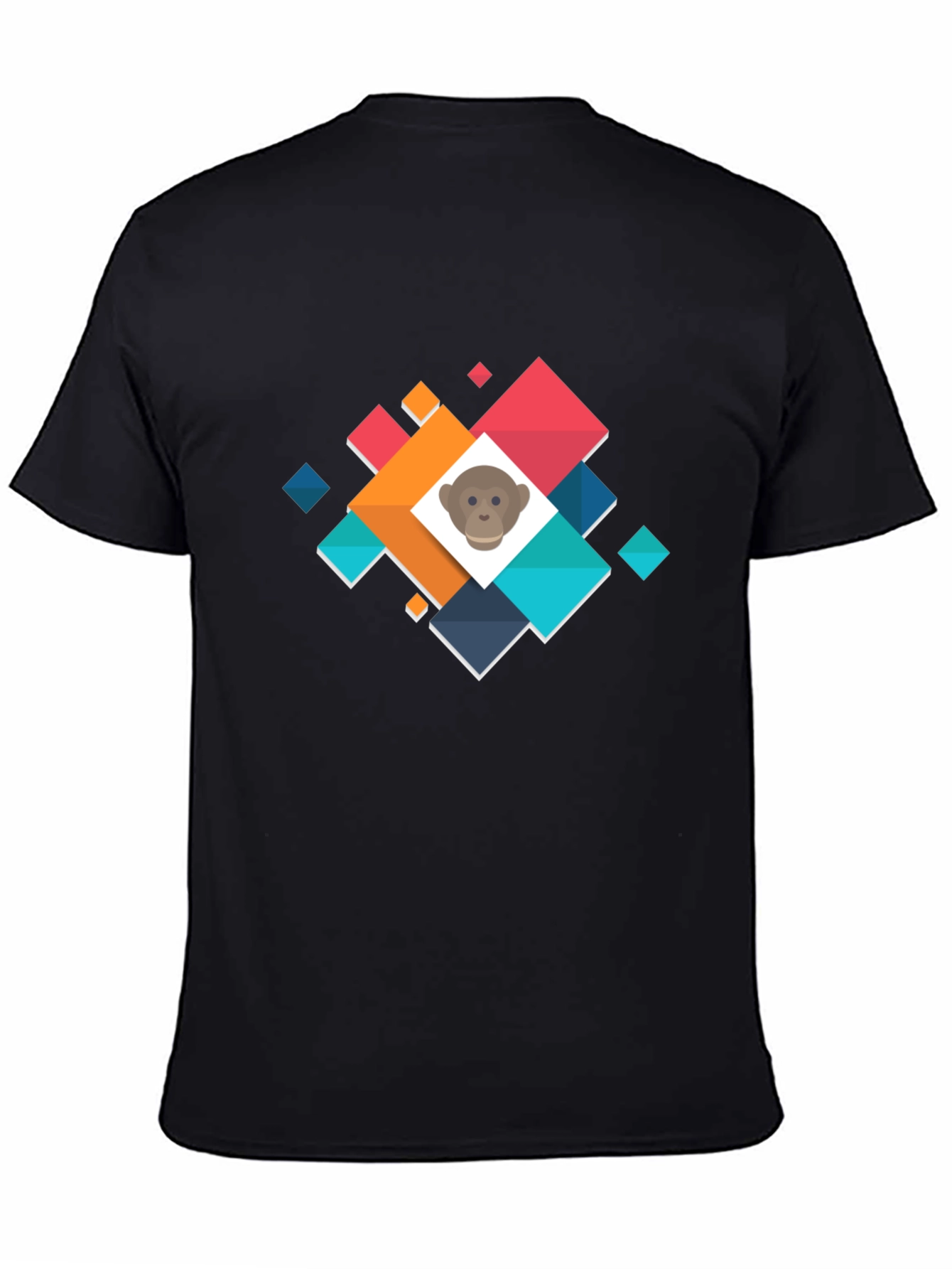 Geometric Monkey Face Graphic Black T-Shirt