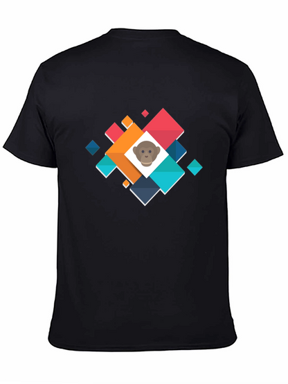 Geometric Monkey Face Graphic Black T-Shirt