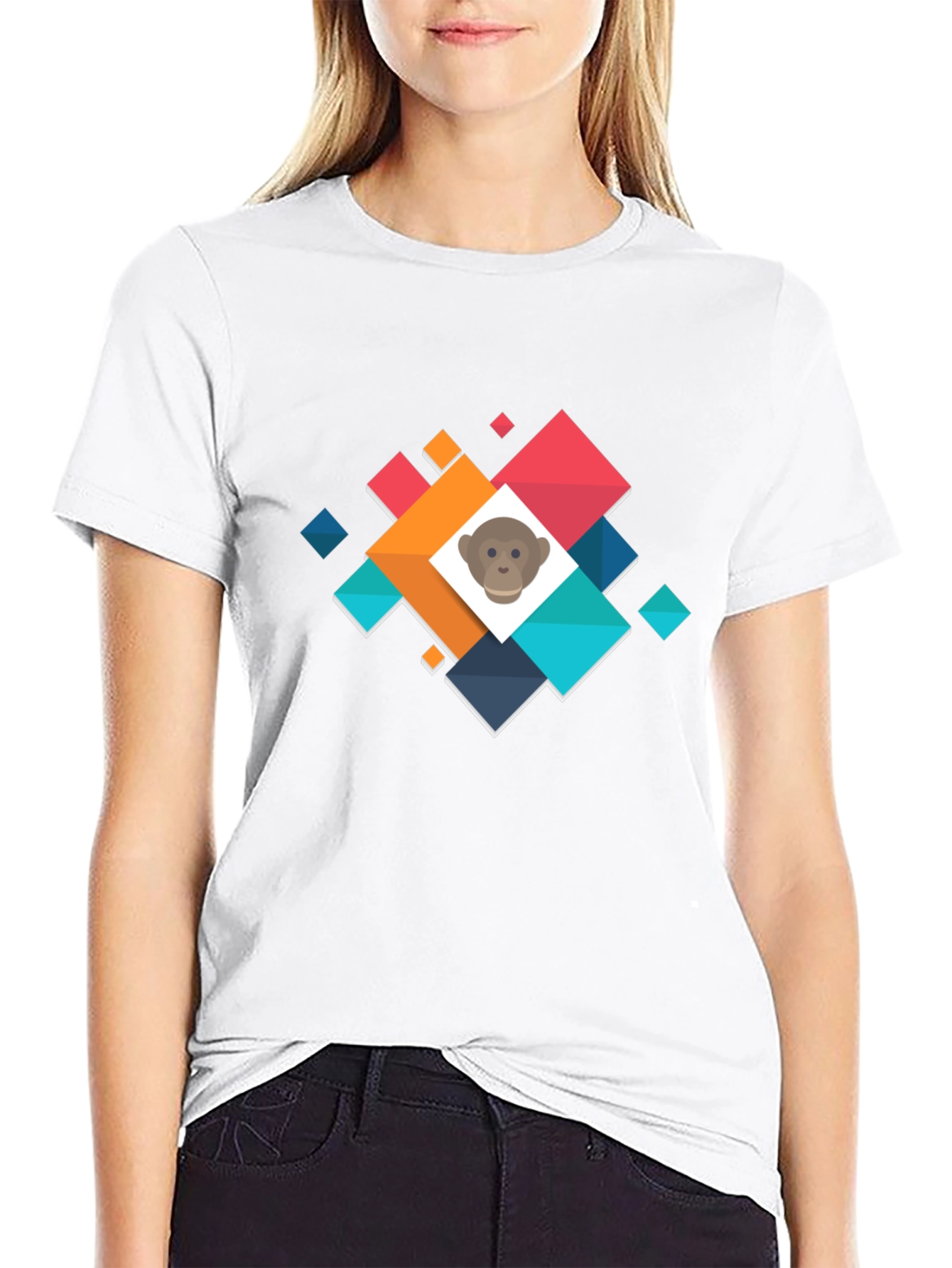 Geometric Monkey Face Graphic Black T-Shirt