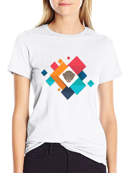 Geometric Monkey Face Graphic Black T-Shirt